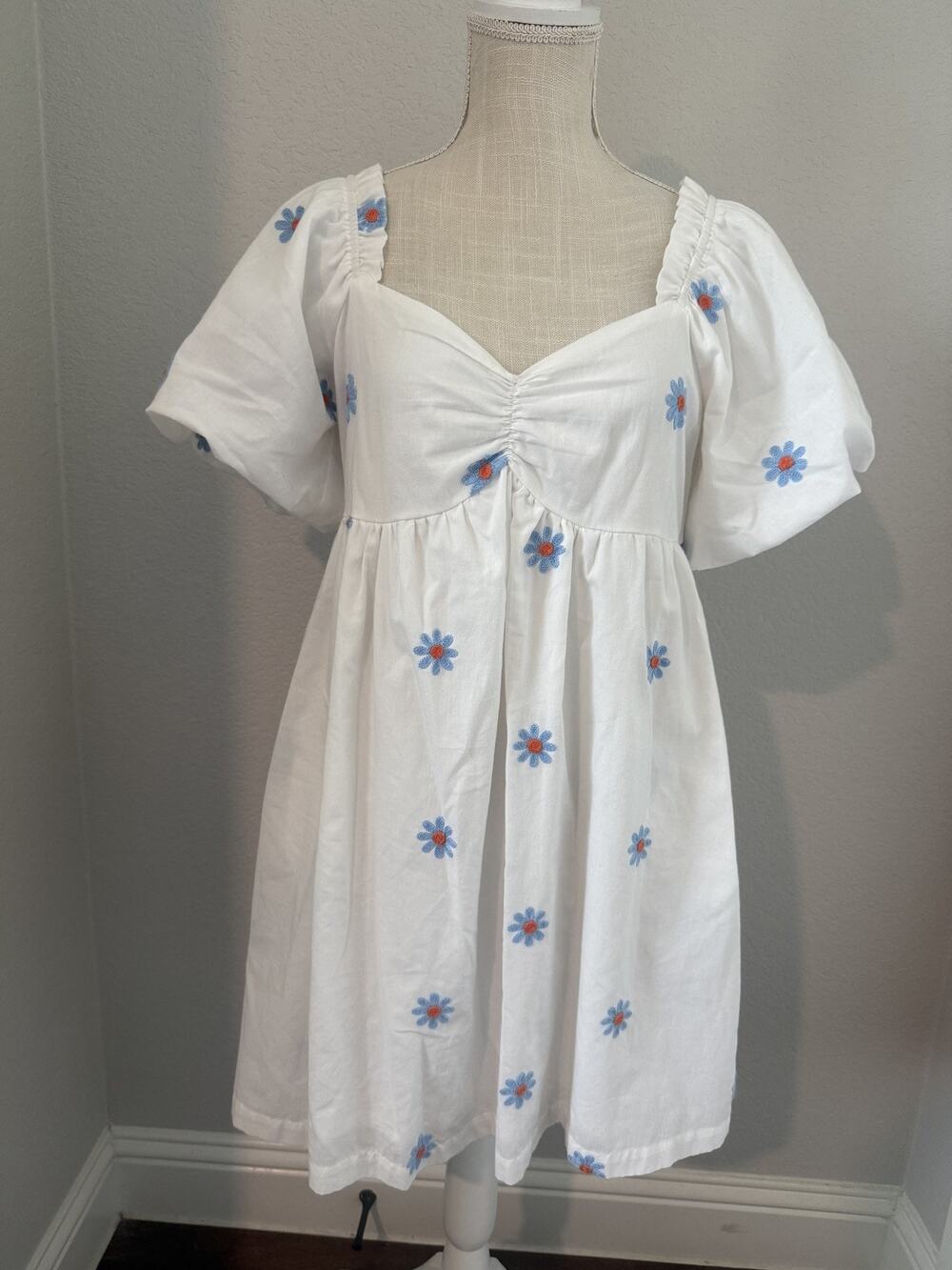 Altered State Floral Embroidered Puff Sleeve Fit & Flare Dress Brunch Spring M